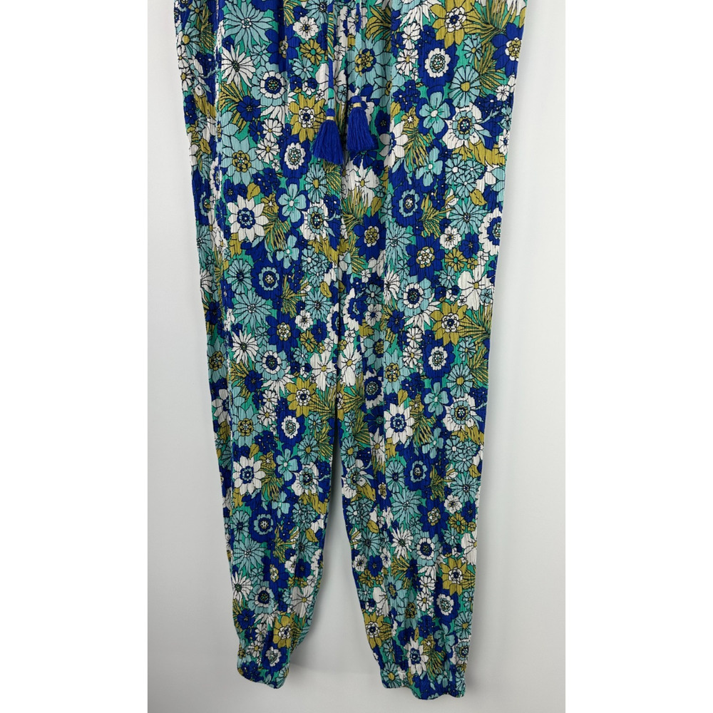 Boden Crinkle Tapered Trousers Blue Floral Pull On Pants Tassel Women's Size 6 - Picture 13 of 16